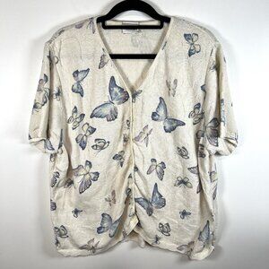 Vintage Fashion‎ Bug Butterfly Button Up Short Sleeve Knit Sweater Women’s 22/24